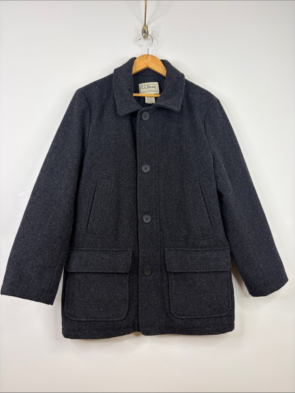 LL Bean Barn Coat Mens Medium Dark Gray Wool Flannel Insulated Field Jacket